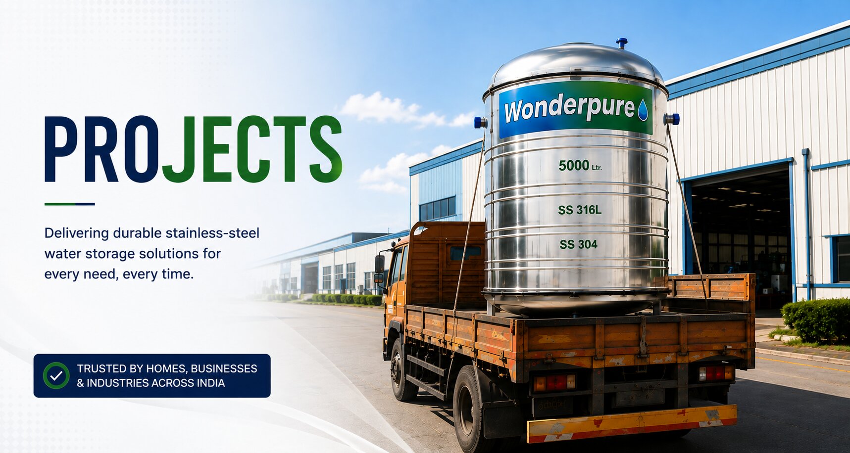 Projects Wonderpure Stainless Steel Domestic Overhead Water Tanks - Best in India