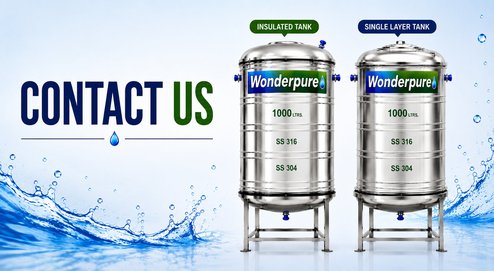 Wonderpure SS 304 / 316L grade stainless steel water tanks