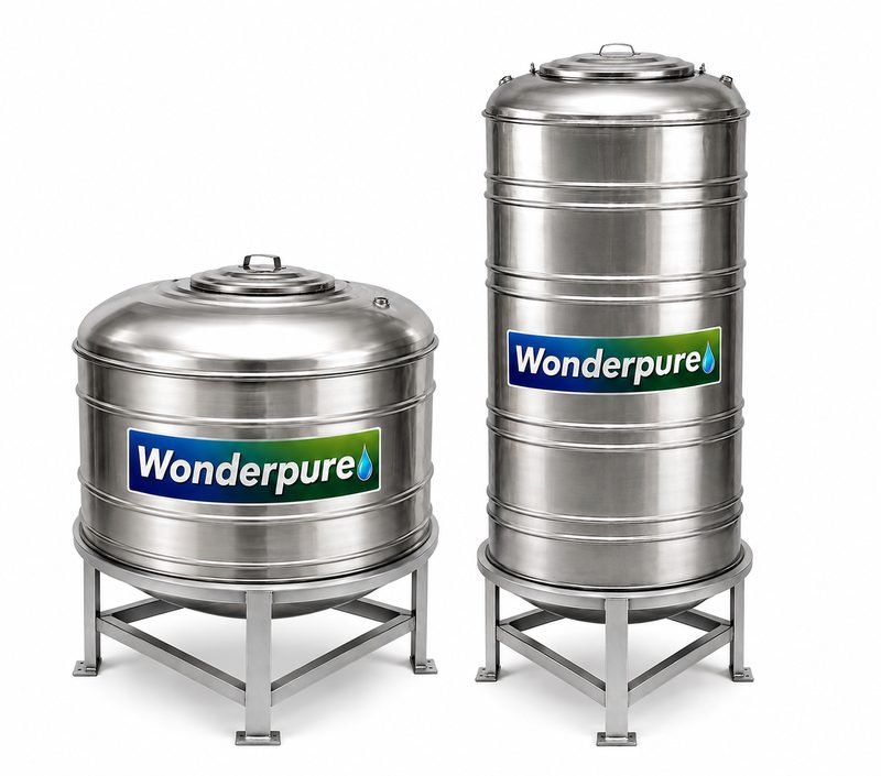 500 Litre Stainless Steel Water Tank Wonderpure 500 litre non-insulated stainless steel water tank - Tall and Short models side by side