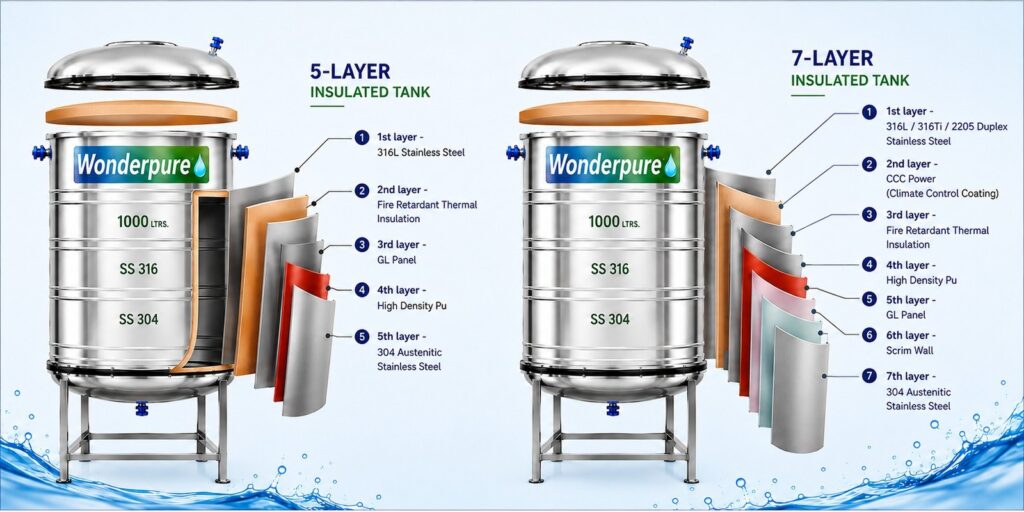 Insulated Water Tanks Wonderpure 5 Layer & 7 Layer Insulated Steel Tanks
